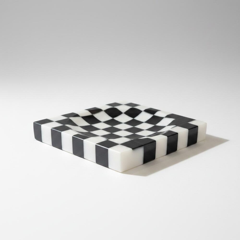 Marble Trinket Dish Noir Blanc Checkered Square Lunarie
